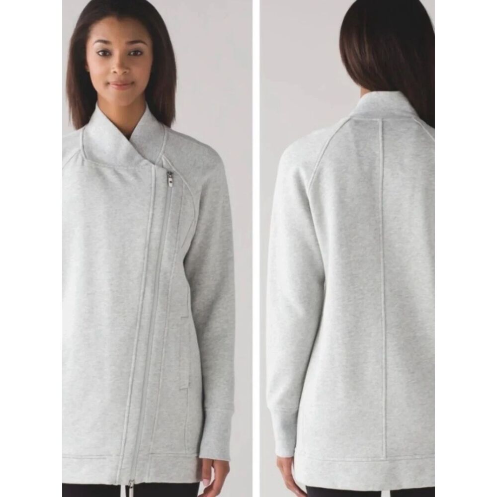 Lululemon Back to It Wrap Jacket Sleek 4 Light Gray Asymmetrical Zip Staple